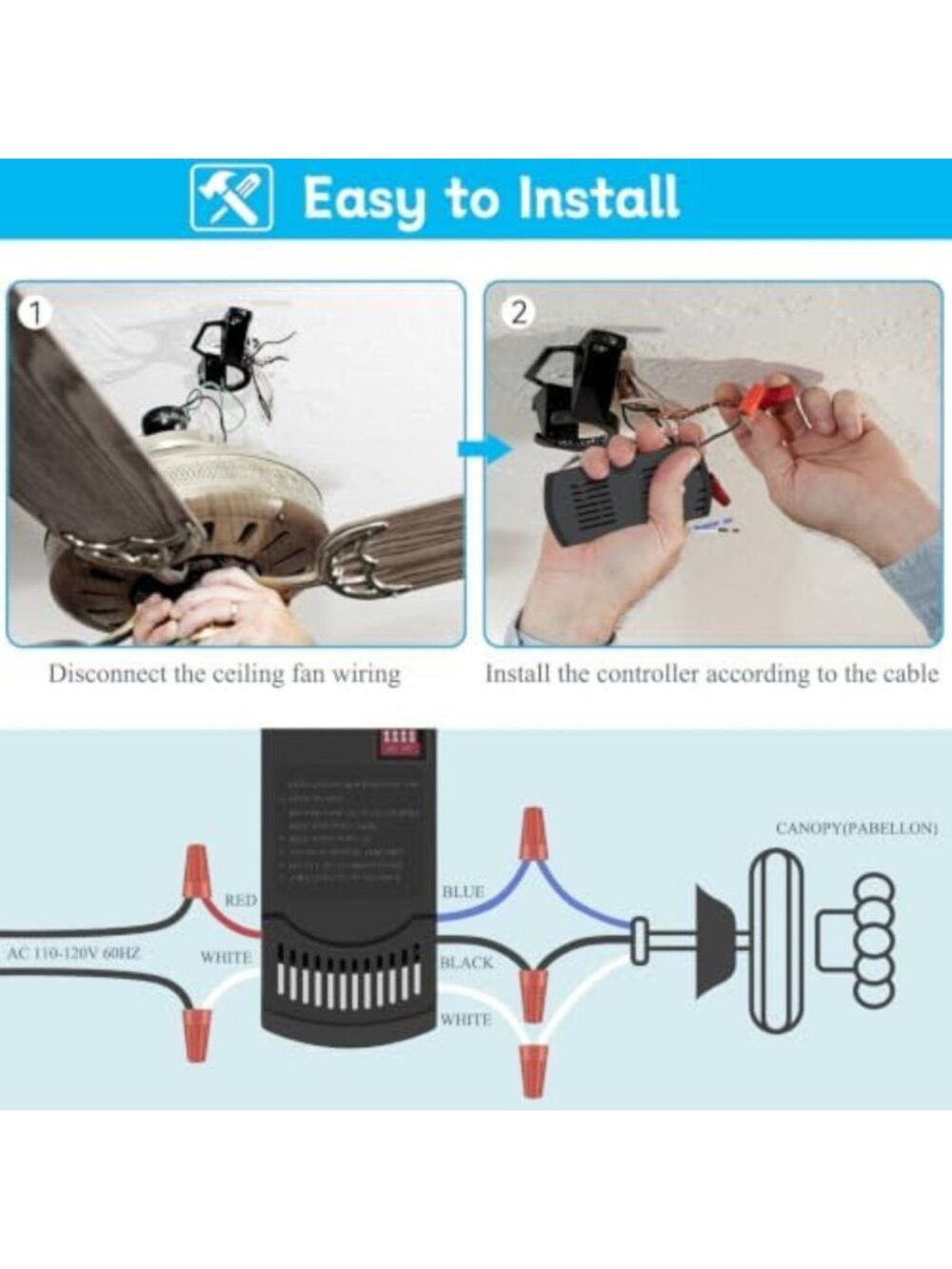 3-Speed Universal Ceiling Fan Remote Control Kit with Receiver - Easy Install - Picture 4 of 7